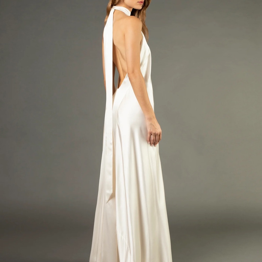 HALTER TIE NECK BACKLESS GOWN - IVORY